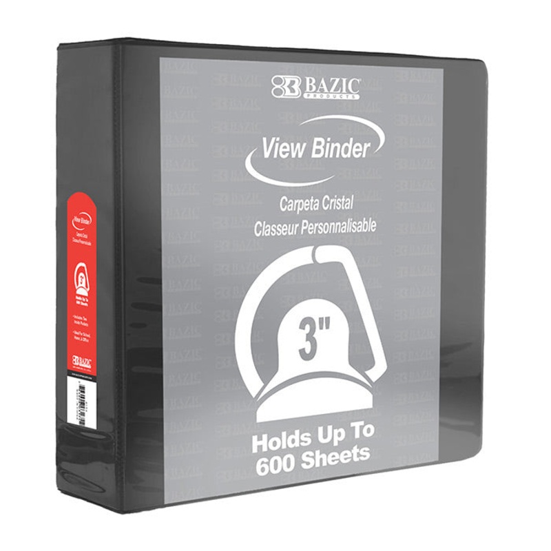 BAZIC 3″ Black Slant-D Ring View Binder w/ 2-Pockets