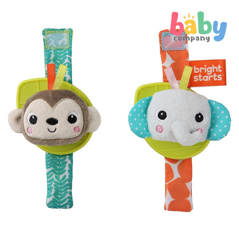 Bright Starts Rattle & Teethe Wrist Pals Toy – Monkey & Elephant