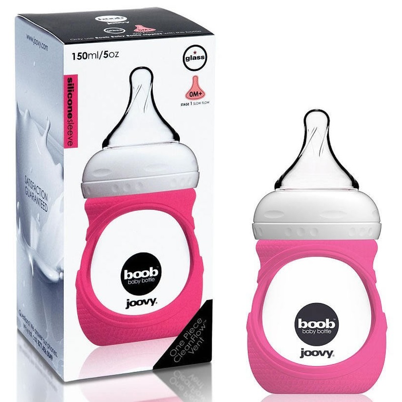 Joovy Boob Glass Bottle with Sleeve, 5 oz – Pink