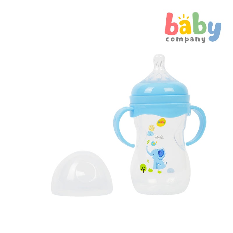 Mom & Baby Wide-Neck Feeding Bottle with Handle, 8oz  – Blue