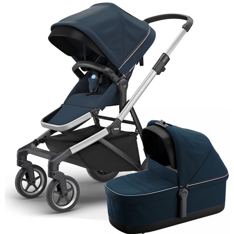 Thule Sleek Single-to-Double Stroller & Bassinet – Navy Blue