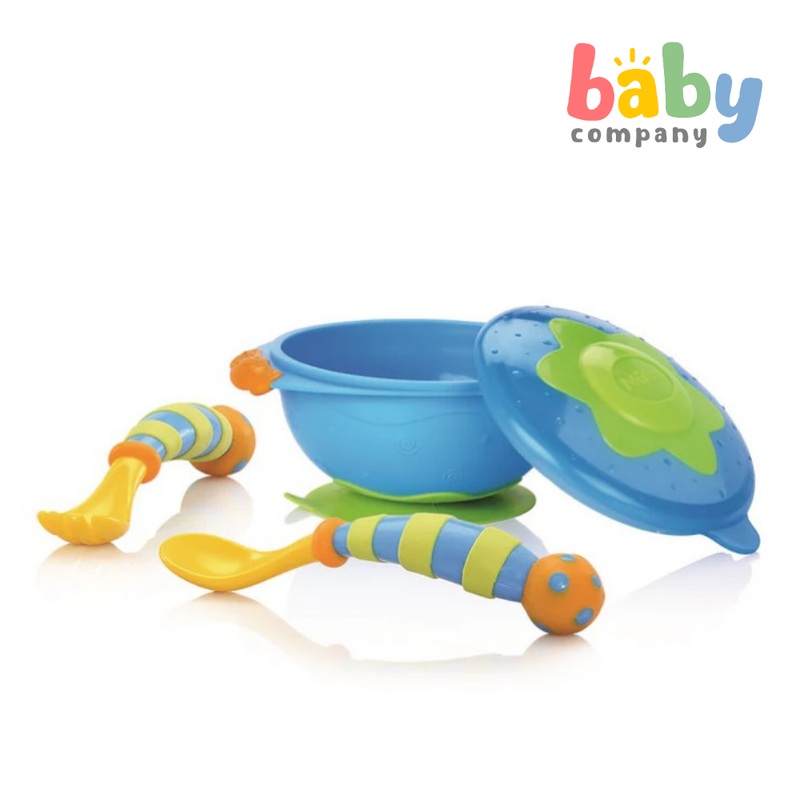 Nuby Wacky Ware Suction Bowl Feeding Set 12m+ – Blue and Green