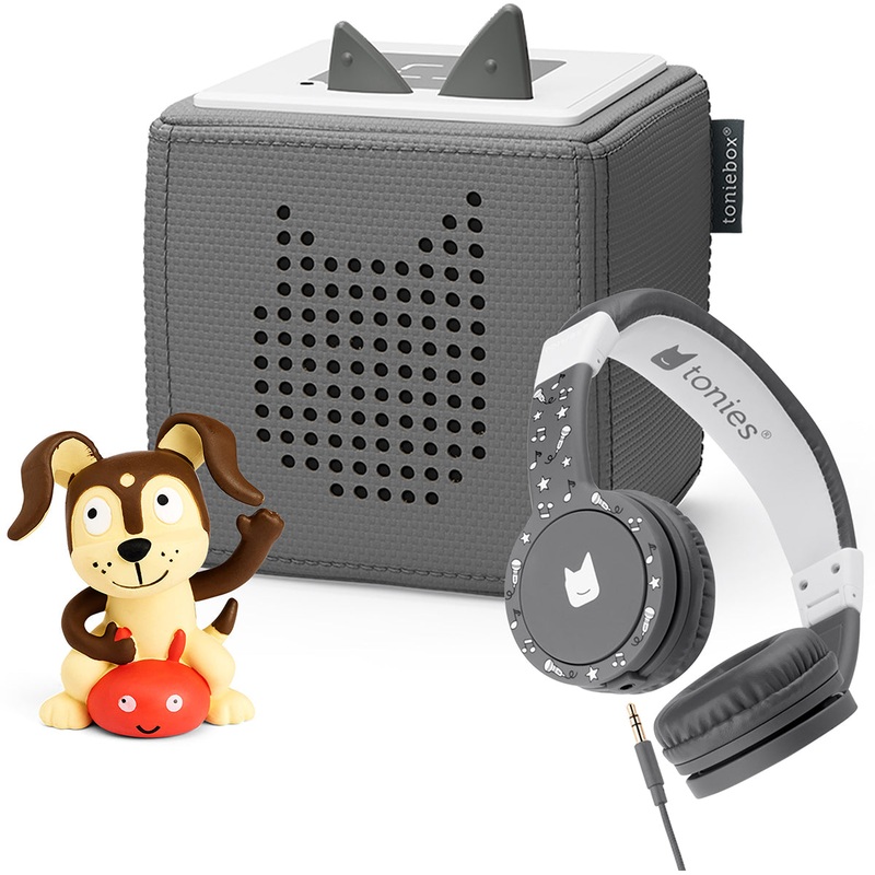 Tonies Toniebox Playtime Puppy Starter Set + Headphone Bundle – Grey with Audio Character (3y+)