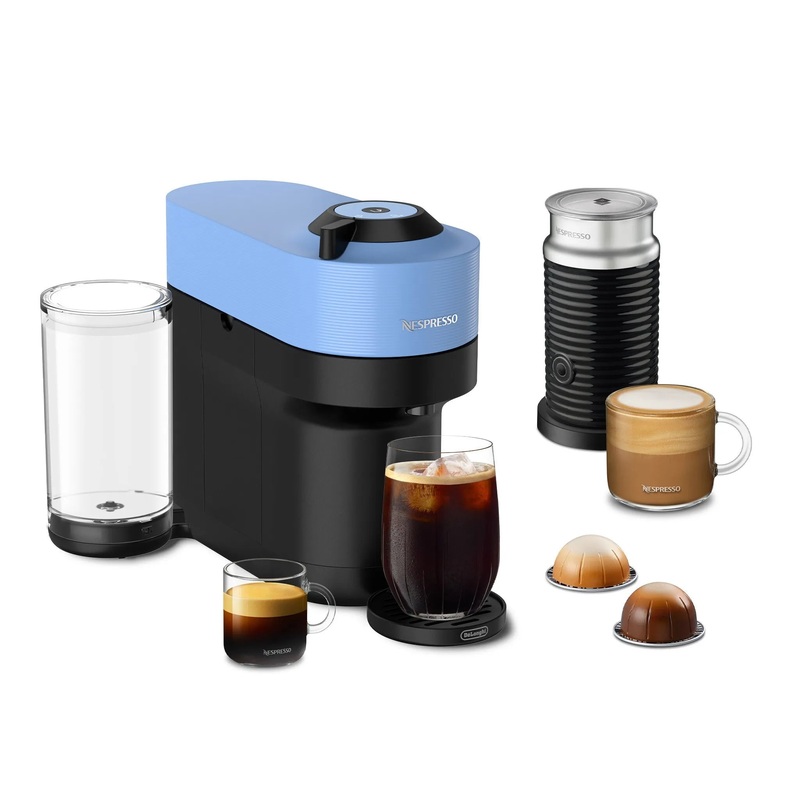 Vertuo Pop+ Coffee Machine with Aeroccino by De’Longhi Pacific Blue ENV92AAE (See Description)
