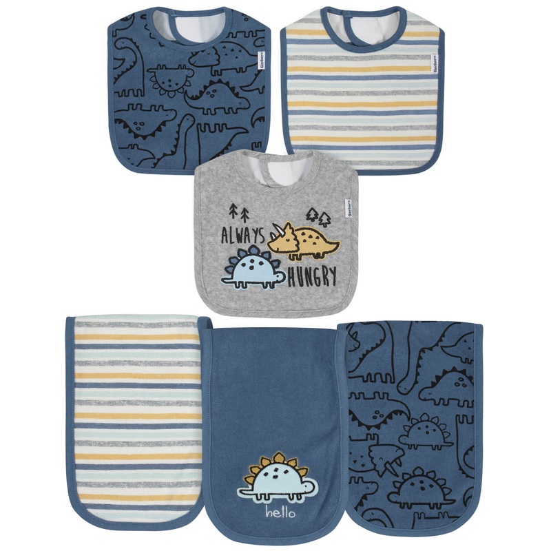 6-Piece Baby Boys Dino Terry Bibs & Burp Cloths Set