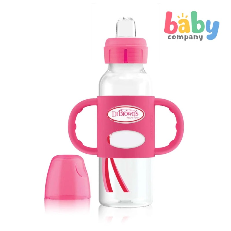 Dr. Brown’s Narrow-Neck Sippy Bottle with Silicone Handles 250ml Pink