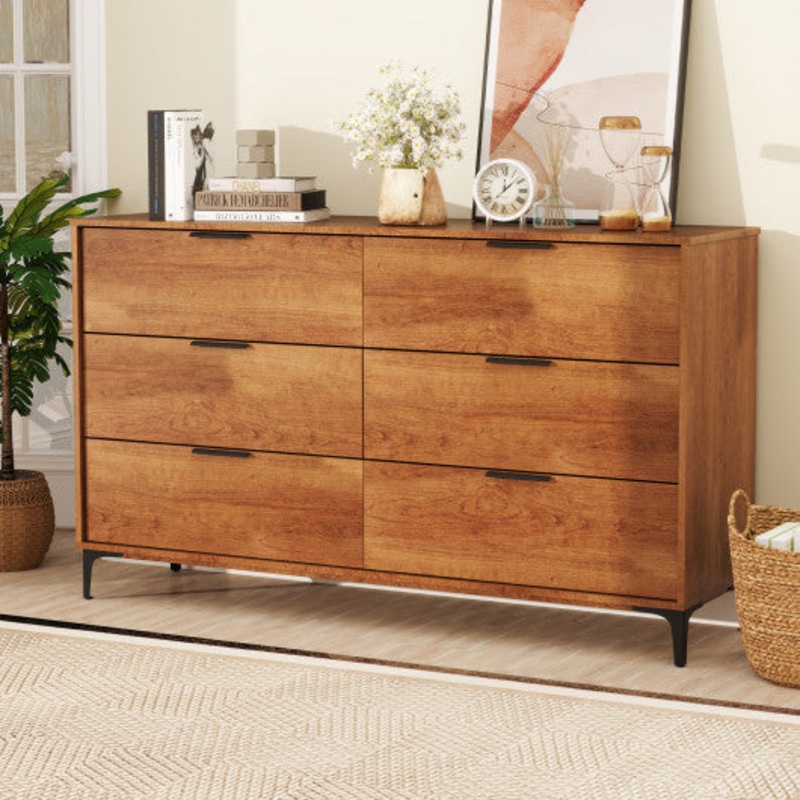 6-Drawer Dresser With Interlock System for Bedroom Living Room-Cherry