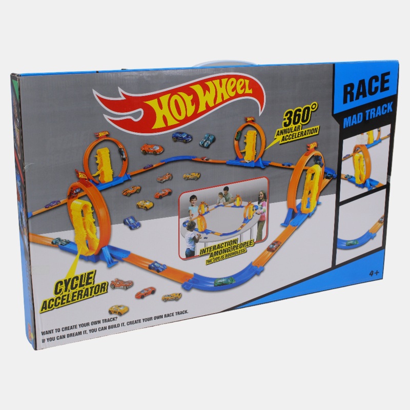 Alloy Sports Car Track Ring Speedway Racetrack Set with 4 Alloy Cars