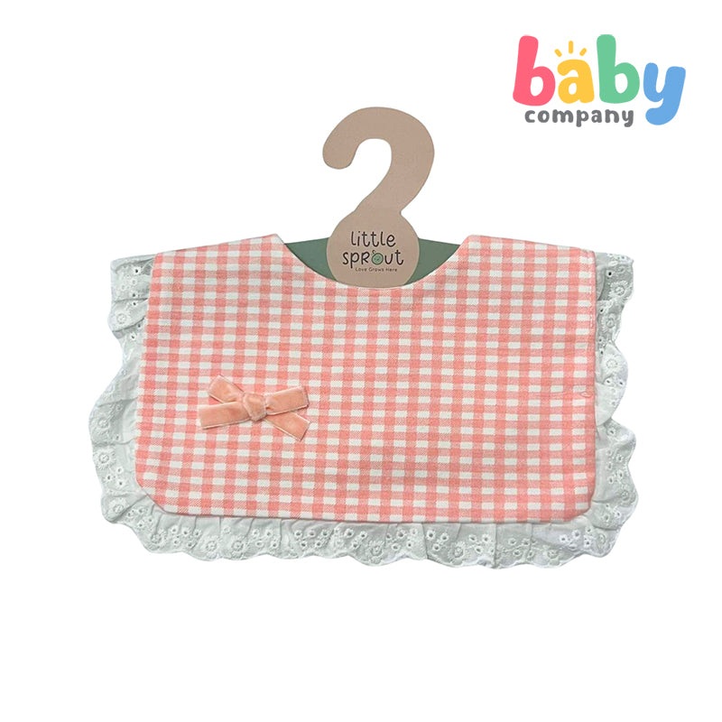 Little Sprout Square Lace Bib – Pink and White Gingham