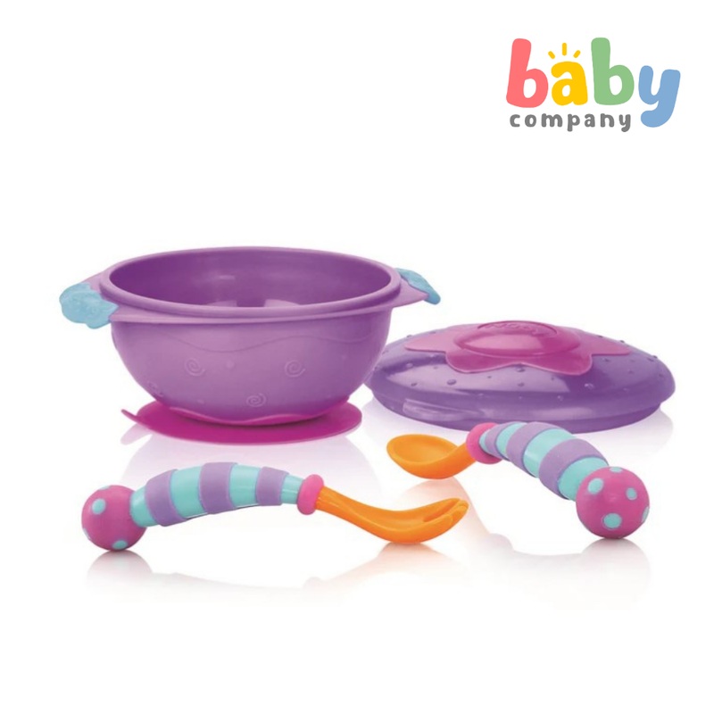 Nuby Wacky Ware Suction Bowl Feeding Set 12m+ – Purple and Aqua