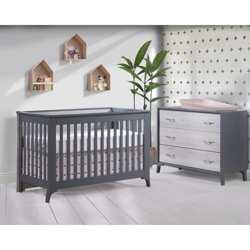 Tulip Juvenile Metro Crib & Dresser Set – Charcoal/Washed Walnut