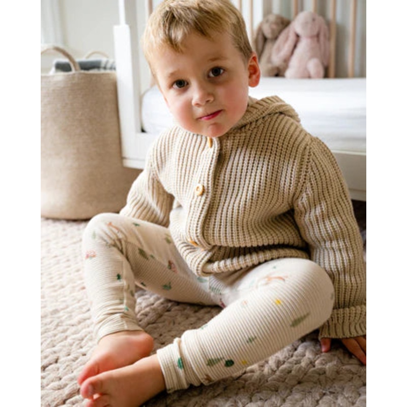 Waffle Knit Hooded Cardigan – Oatmeal