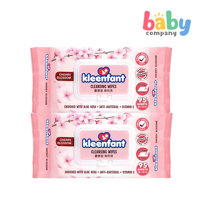 Kleenfant Cherry Blossom Cleansing Wipes – 95 Sheets (Pack of 2)