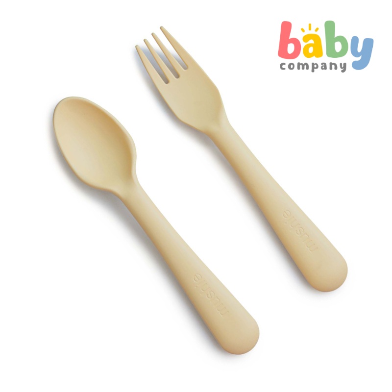 Mushie Spoon and Fork Set – Pale Daffodil