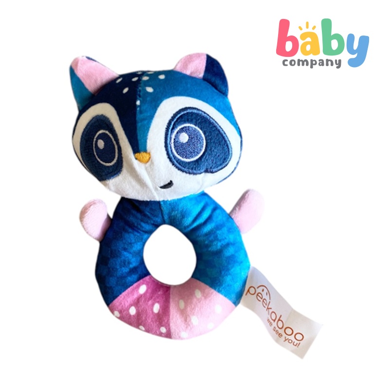 Peekaboo Round Rattle Toy – Raccoon, Blue