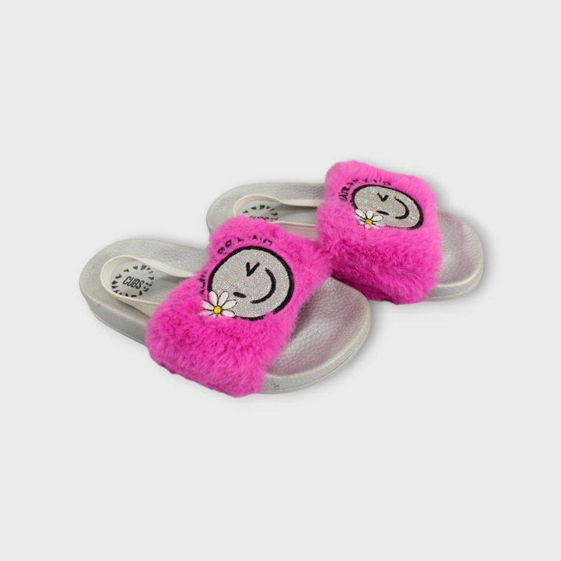Smiley Face Girls’ Slides With Fur