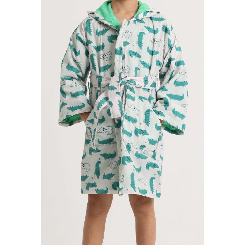 Unisex Swim Robe  Beige with Crocodiles Print