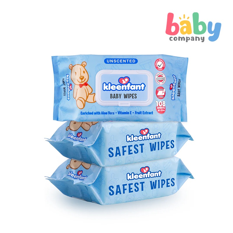 Kleenfant Unscented Baby Wipes – 108 sheets x 3 packs