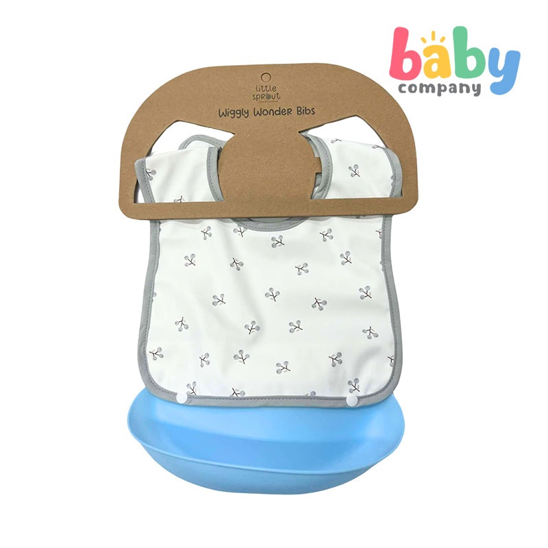 Little Sprout Wiggly Wonder Bib with Silicone Food Catcher – Loquat in Light Blue