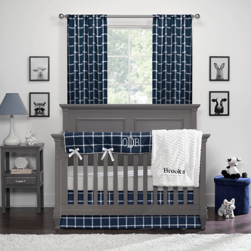 Liz & Roo Modern Farmhouse Plaid 4-pc Crib Bedding Navy/White