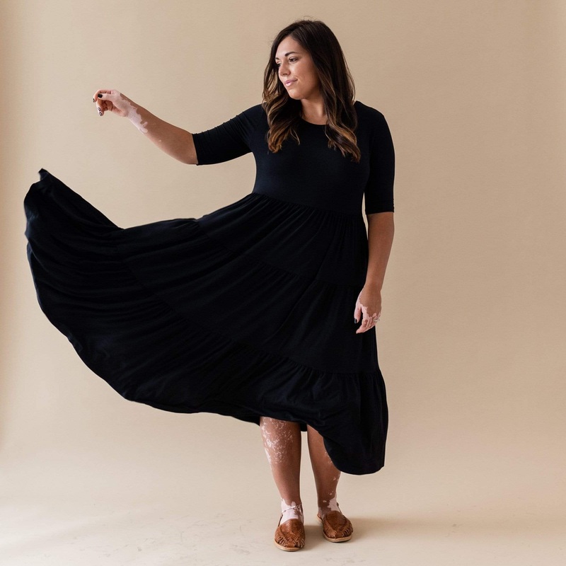 Womens Tiered Dress in Midnight