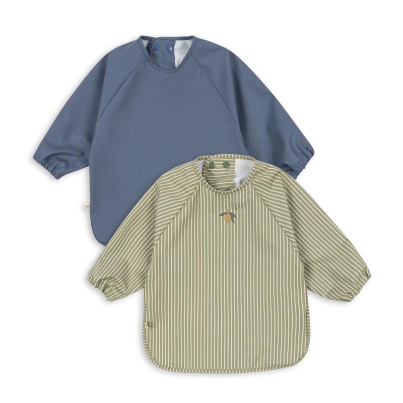 Konges Slojd – Sleeved Dinner Bib Set – Tea Stripe/Flint Stone (2 Pack)