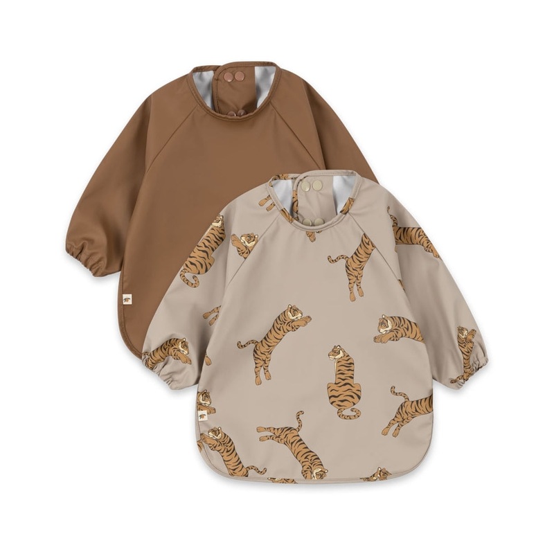 Konges Slojd – Dinner Bib with Sleeves – Tiger/Toasted Coconut ( 2 Pack)