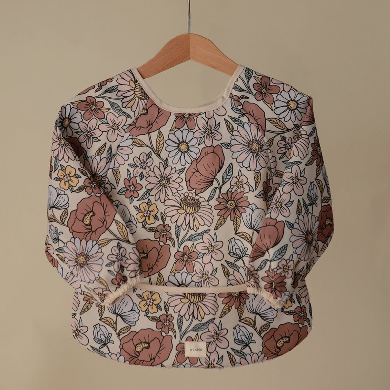 Mushie – Long Sleeve Bib – Retro Flowers