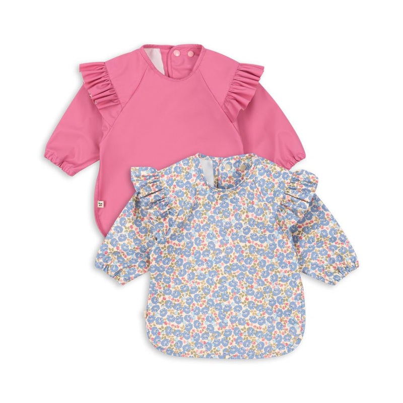 Konges Slojd – Sleeved Dinner Bib Set – Fleur Rosier/Chateau Rose with Frill (2 Pack)