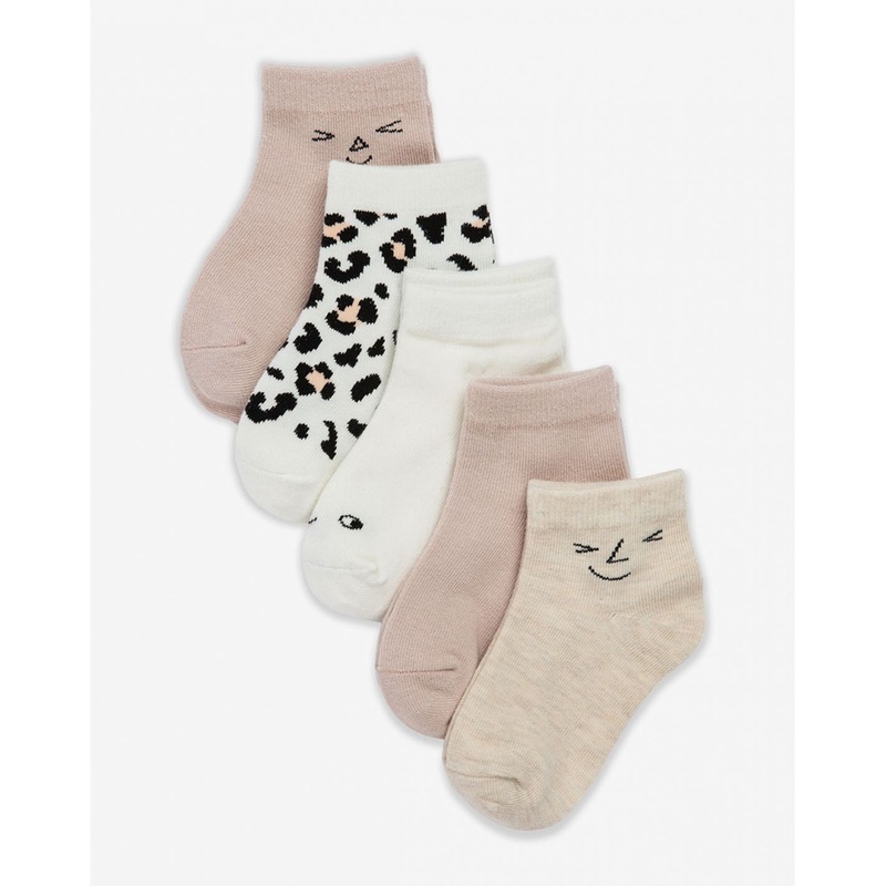 Minene Fashion Socks – pack of 5 pairs – Pink Cream Leopard