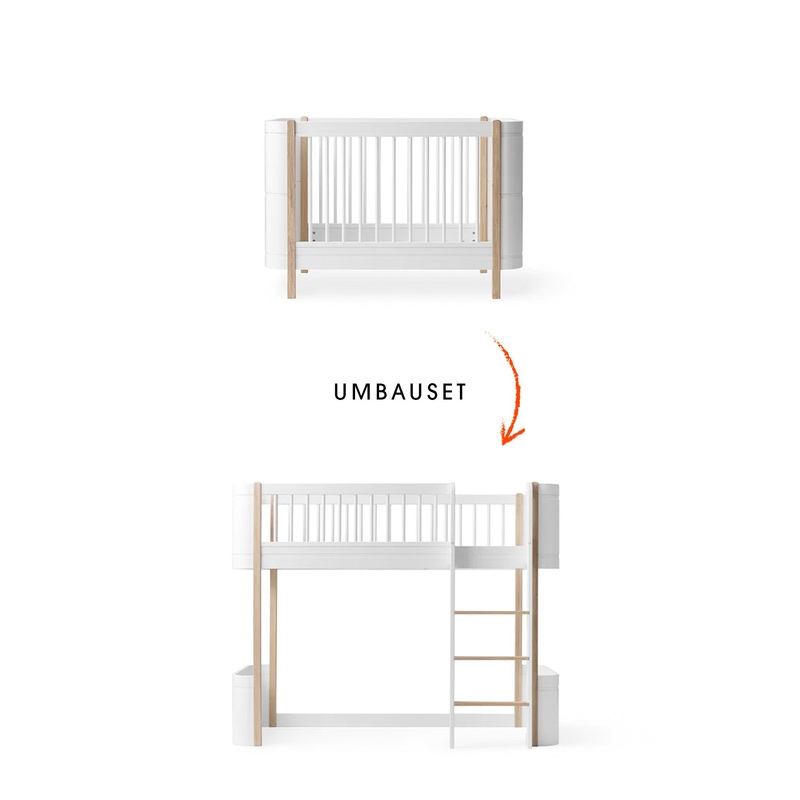 Wood Umbau-Set vom Mini+ Babybett inkl. Umbau-Set Juniorbett zum halbhohen Hochbett wei/ eiche