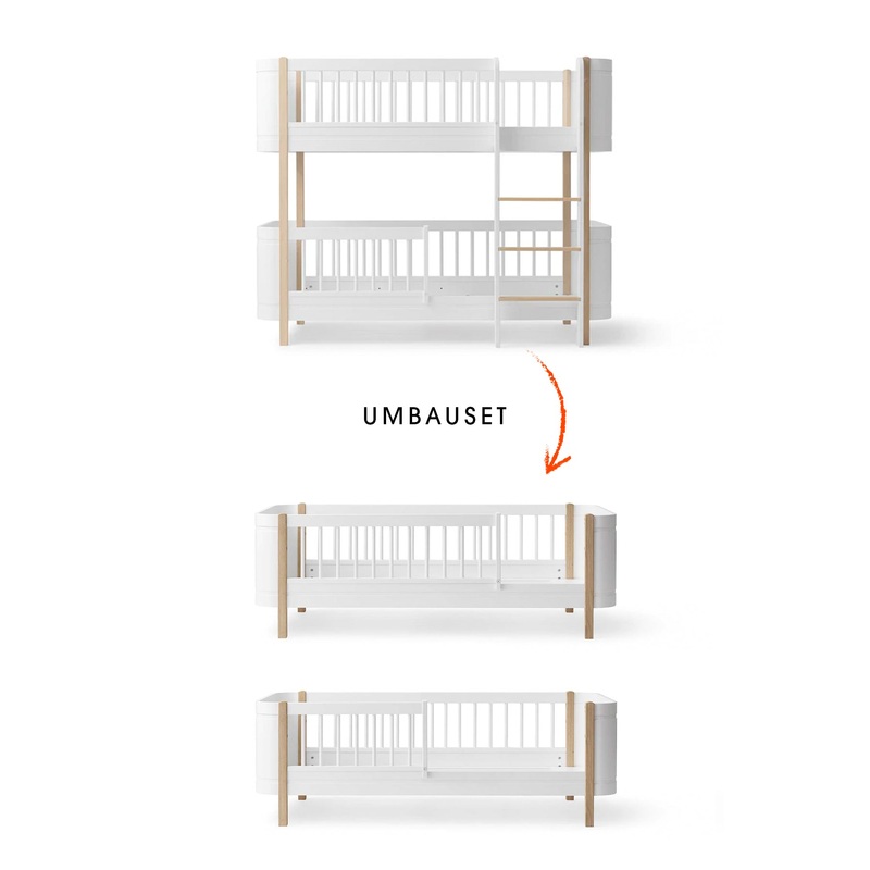 Wood Umbau-Set von Mini+ halbhohes Etagenbett zu 2 Juniorbetten wei/ Eiche