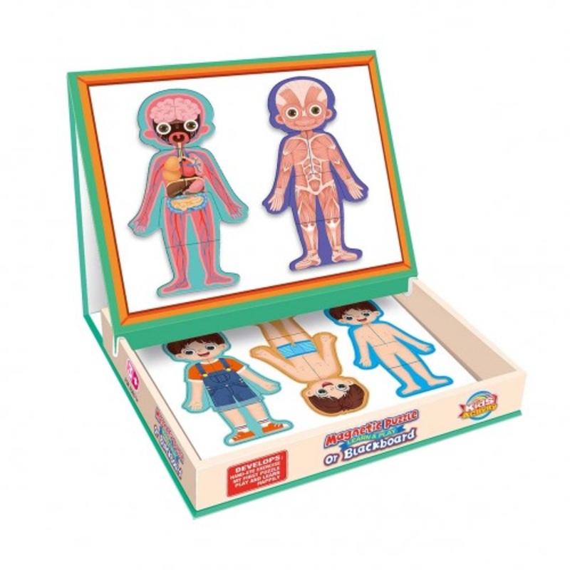 Montessori Educative Human Body Anatomy Magnetic Puzzle With Drawing Board – Boy