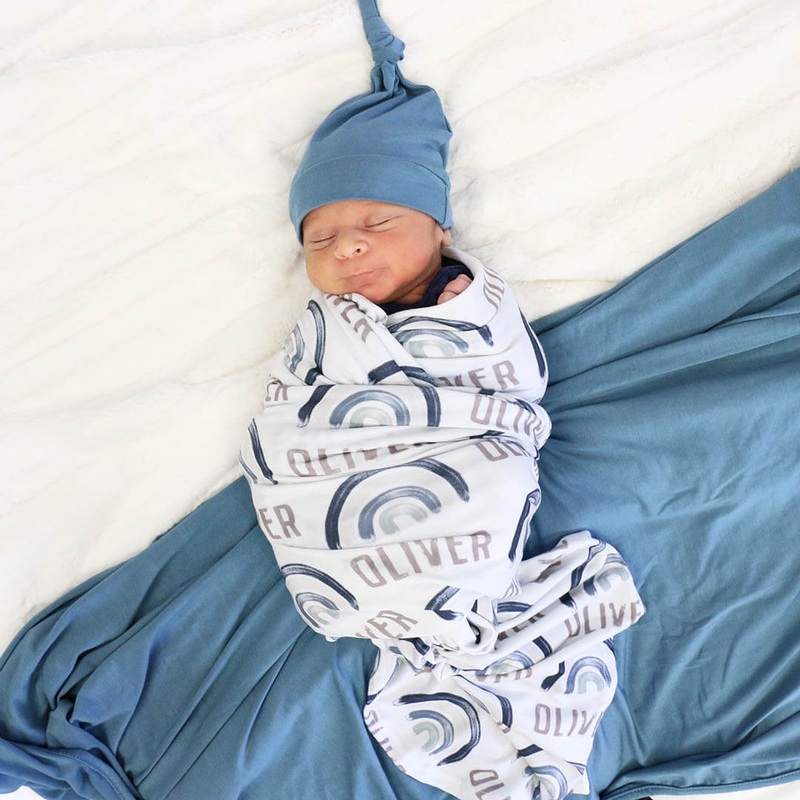 Brooks’ Blue Rainbow Personalized Swaddle Blanket