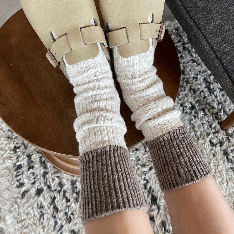 Women’s Cotton Colour Block Cottage Socks – Oatmeal/Flax
