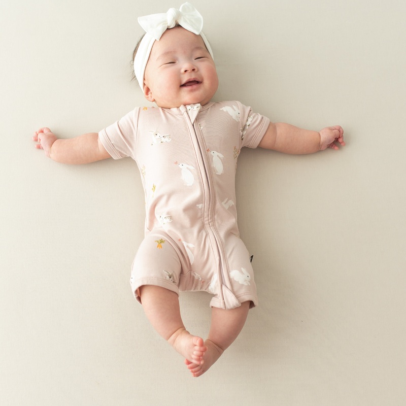 Zippered Shortall Romper in Blush Rabbit