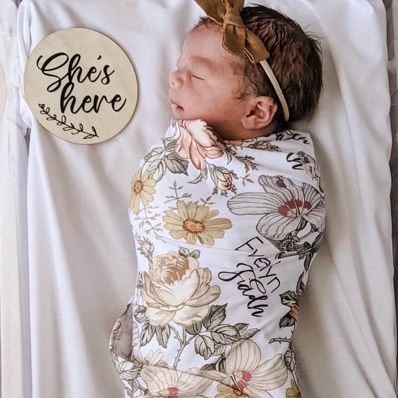 Peyton’s Vintage Floral Personalized Baby Name Swaddle Blanket