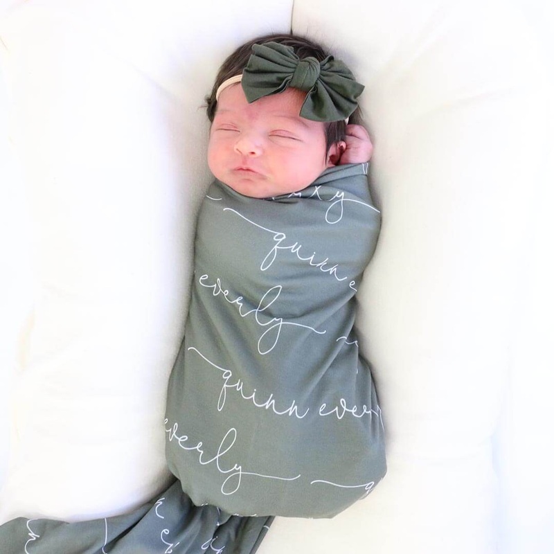 Personalized Olive Baby Name Swaddle Blanket – Script