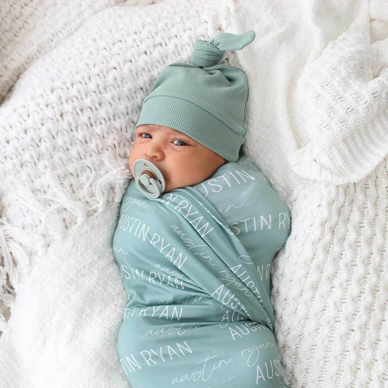 Personalized Vintage Green Baby Name Swaddle Blanket – Block & Script