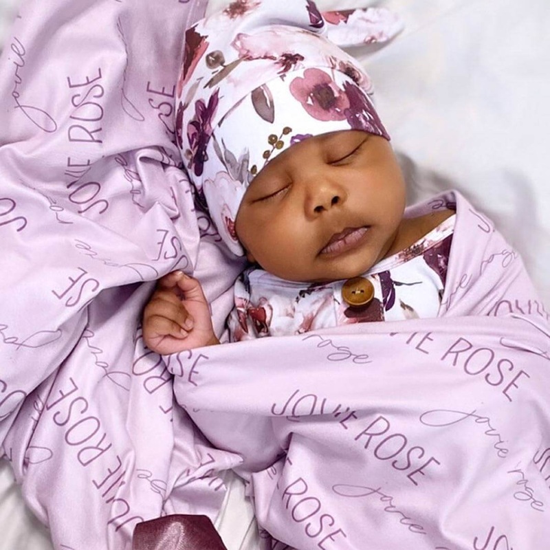 Personalized Light Lavender Baby Name Swaddle Blanket – Block & Script