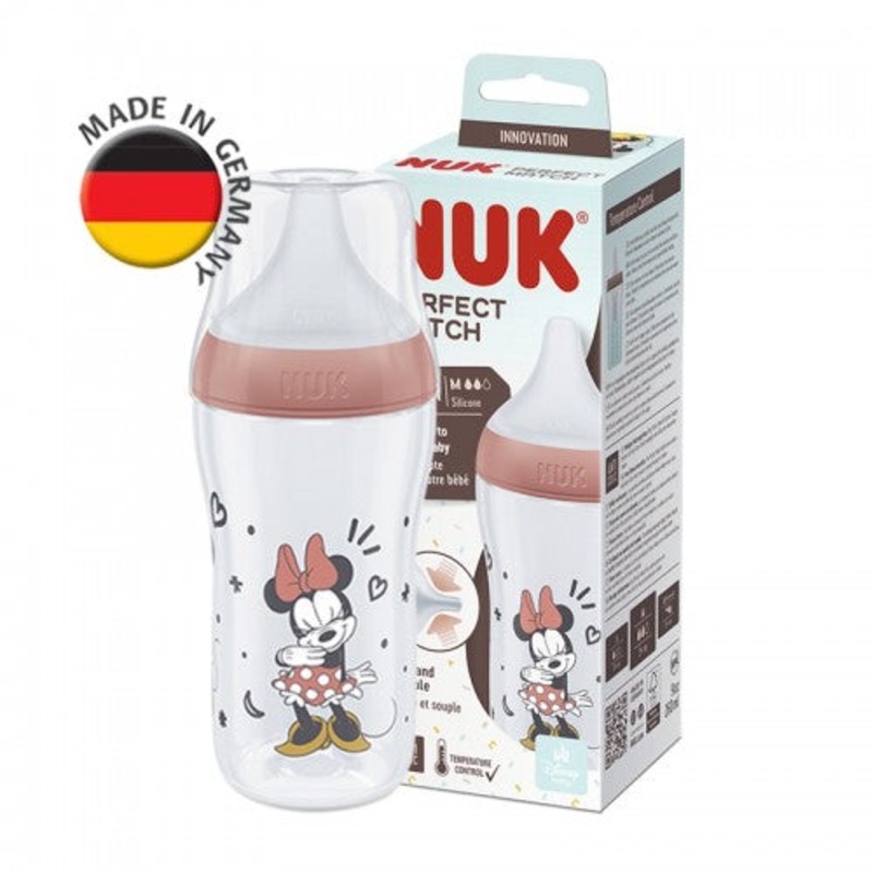 NUK Perfect Match Temperature Control Bottle with Soft Silicone Teat 260ml (Minnie)