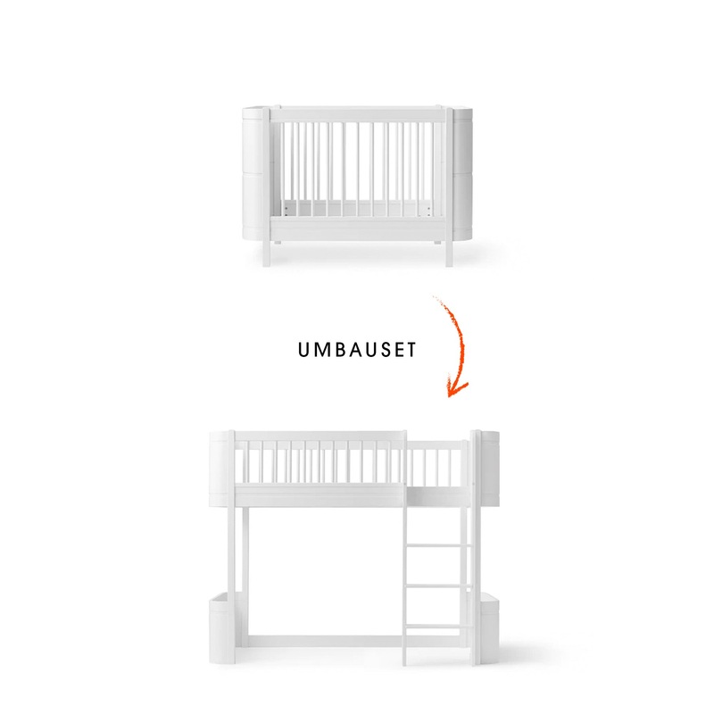 Wood Umbau-Set vom Mini+ Babybett inkl. Umbau-Set Juniorbett zum halbhohen Hochbett/ wei
