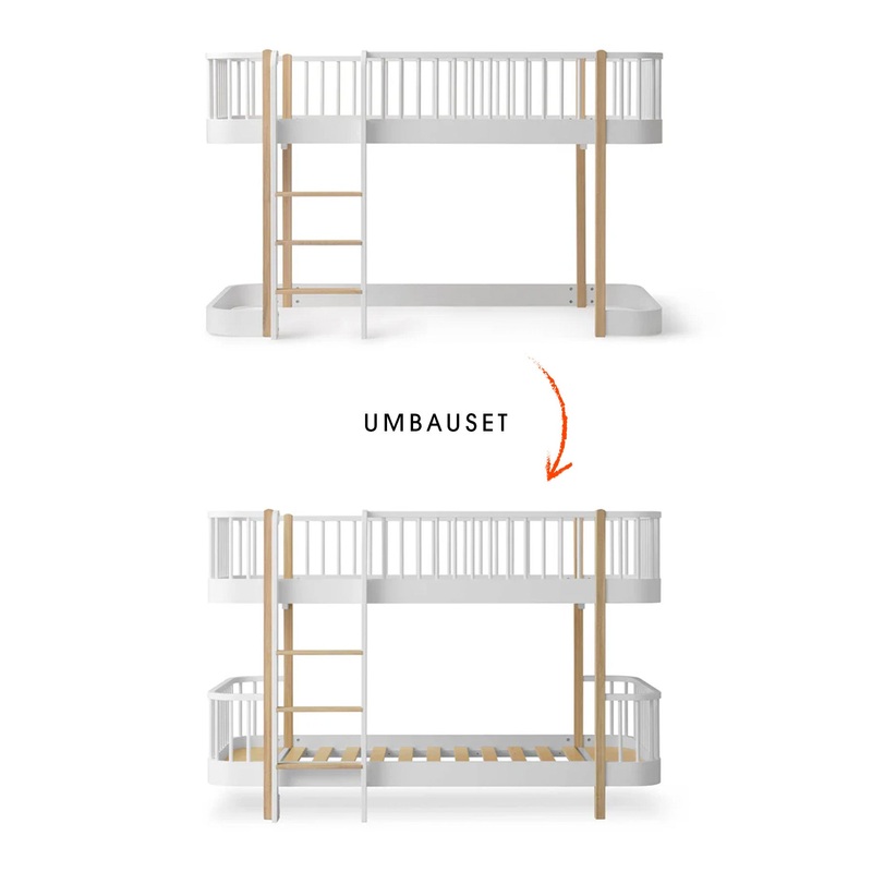 Wood Umbau-Set vom Original halbhohen Hochbett 128cm zum halbhohen Etagenbett , wei/eiche