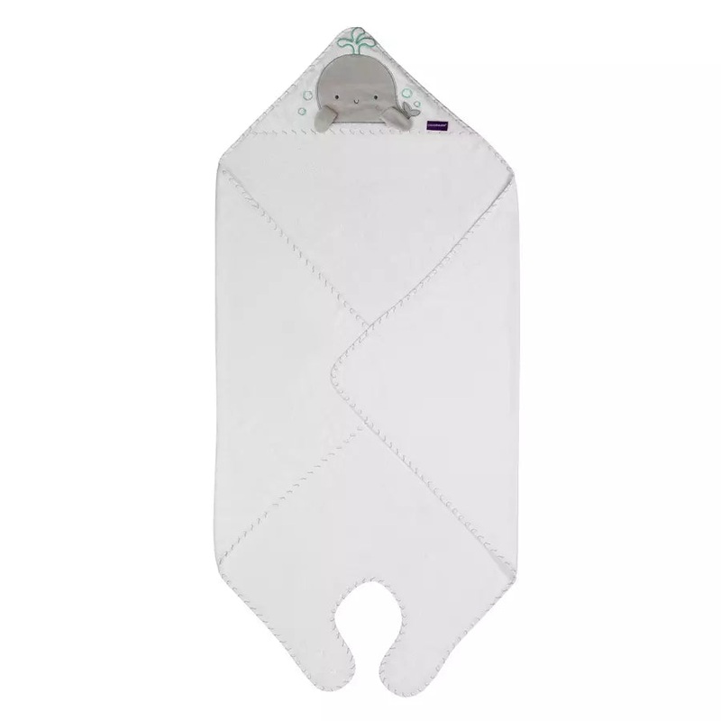 Clevamama Bamboo Apron Baby Bath Towel (White & Grey)