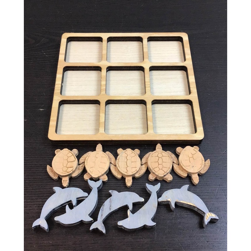 Tic-Tac-Toe Game, Wooden Turtles and Dolphins