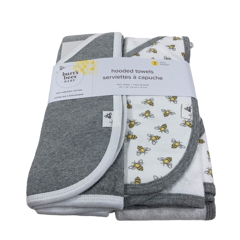 Burt’s Bees Baby Hooded Towels 2 Pack, Honeybee/Grey