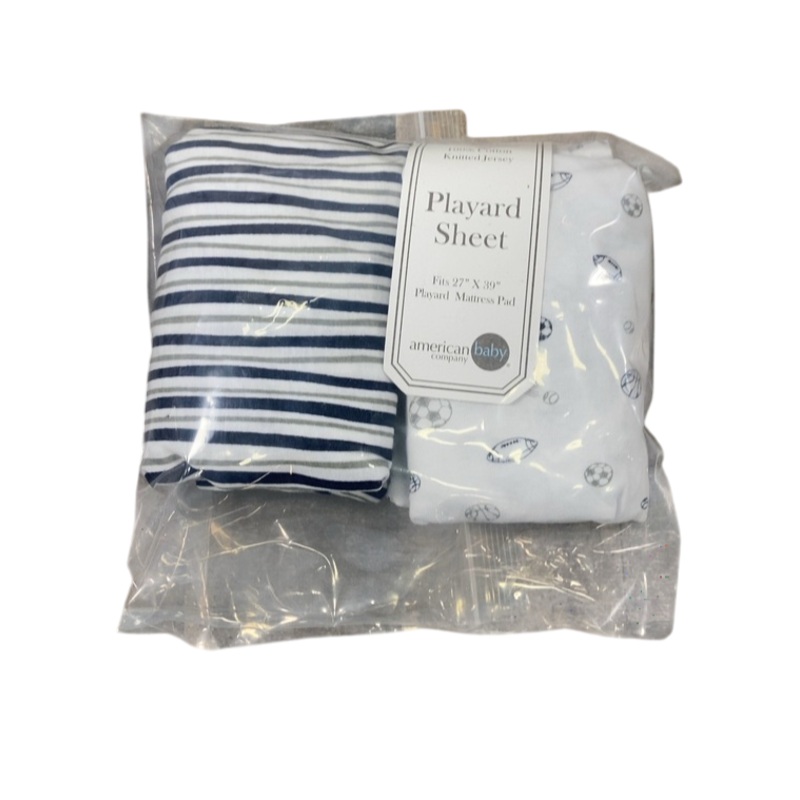 American Baby Fitted Pack N Play Playard Sheet, 2 Pack, Navy/Grey Sports Stripes
