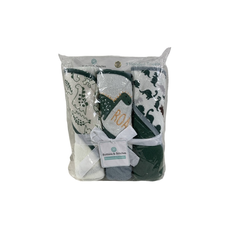 Cudlie Buttons & Stitches Hooded Towels, Dino Roar