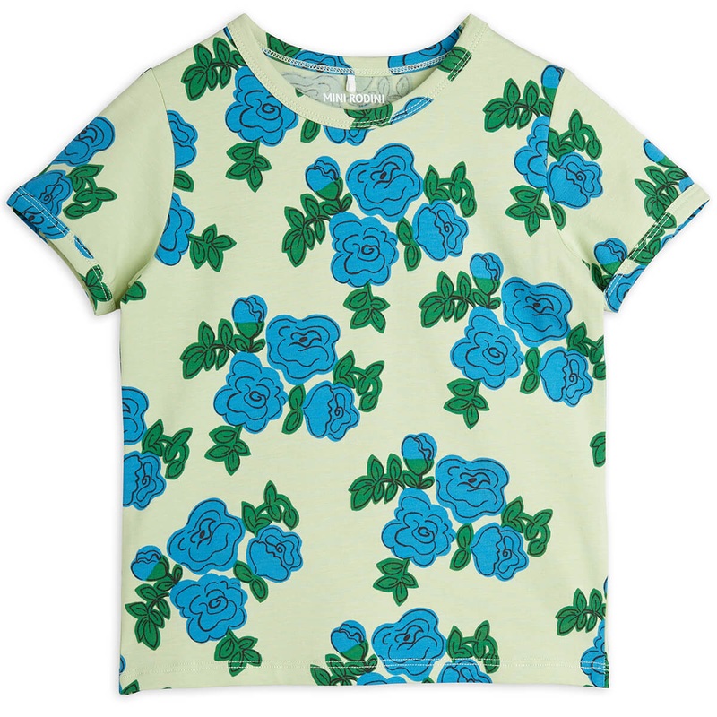 Blue Roses AOP T Shirt in Green by Mini Rodini