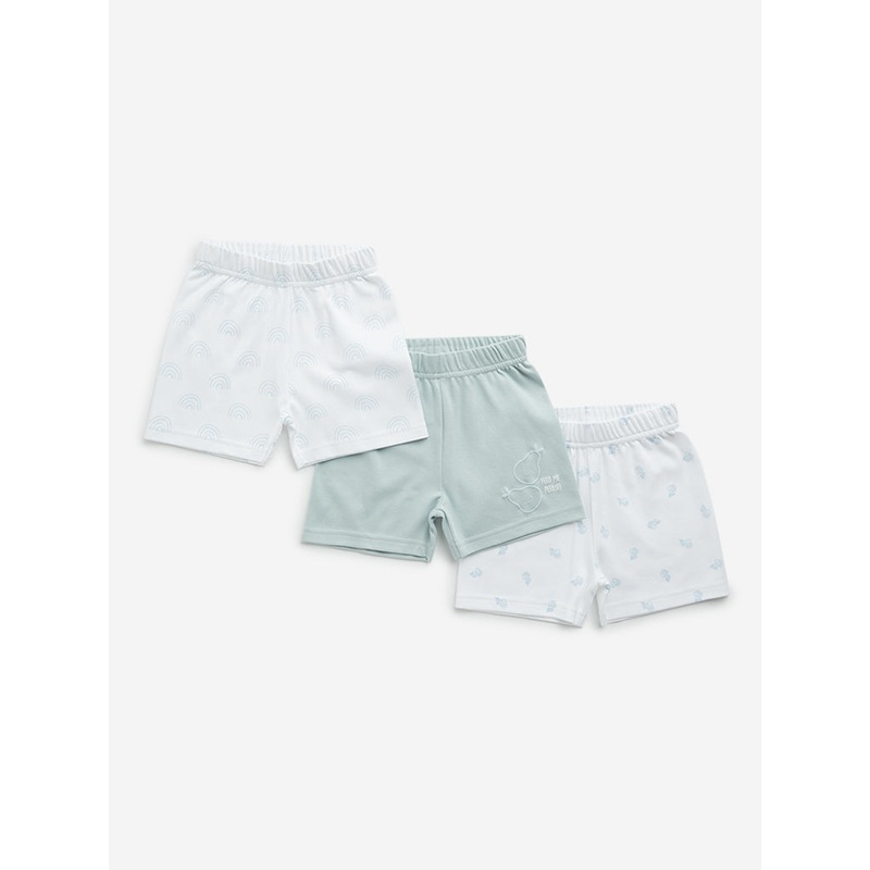 HOP Baby Mint Printed Mid-Rise Cotton Shorts – Pack of 3